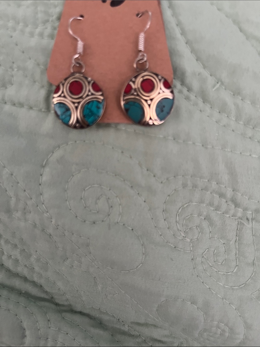 Turquoise and Red Round Drop Earrings - Women Jewelry